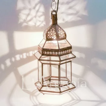 Moroccan Hanging Lantern - Made of Glass and Copper - Easily hung or placed on flat surfaces, Luxury for Outdoor and Indoor Lighting Decor