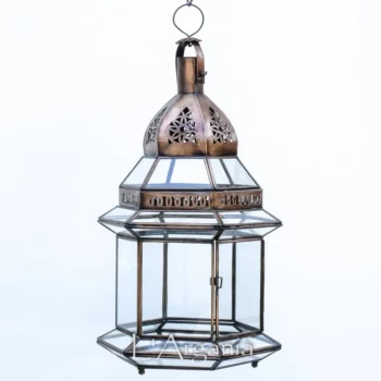 Moroccan Hanging Lantern - Made of Glass and Copper - Easily hung or placed on flat surfaces, Luxury for Outdoor and Indoor Lighting Decor - Image 4