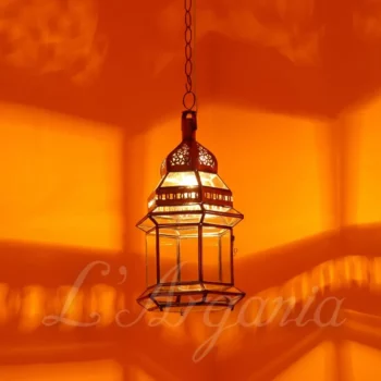 Moroccan Hanging Lantern - Made of Glass and Copper - Easily hung or placed on flat surfaces, Luxury for Outdoor and Indoor Lighting Decor - Image 3