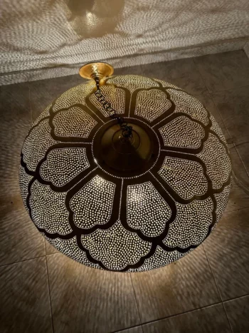 Brass Sphere Pendant Light Fixture – Pre-Wired and Includes Bulb – Moroccan Handcrafted, Perfect for Indoor Lighting Decoration - Image 6