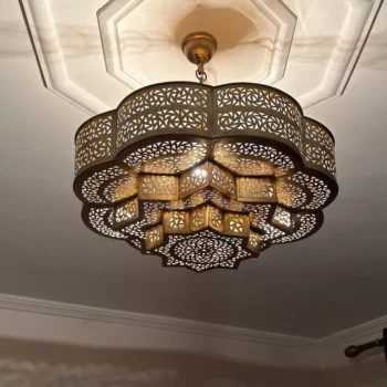 Brass Sphere Pendant Light In the shape of a flower – Moroccan Craftsmanship with Pre-Wired Assembly and Bulb – Stylish Indoor Illumination - Image 4