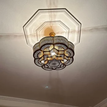 Brass Sphere Pendant Light In the shape of a flower – Moroccan Craftsmanship with Pre-Wired Assembly and Bulb – Stylish Indoor Illumination - Image 5