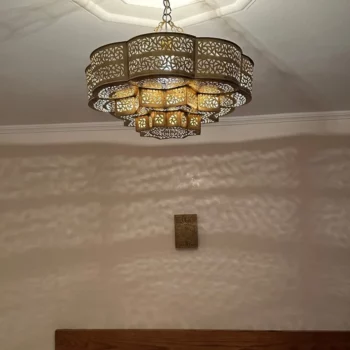 Brass Sphere Pendant Light In the shape of a flower – Moroccan Craftsmanship with Pre-Wired Assembly and Bulb – Stylish Indoor Illumination - Image 6