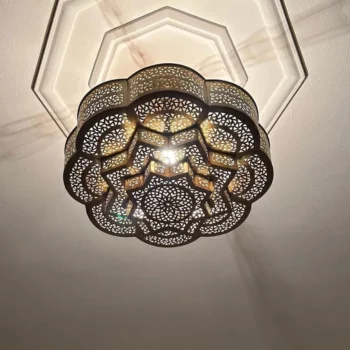 Brass Sphere Pendant Light In the shape of a flower – Moroccan Craftsmanship with Pre-Wired Assembly and Bulb – Stylish Indoor Illumination - Image 2